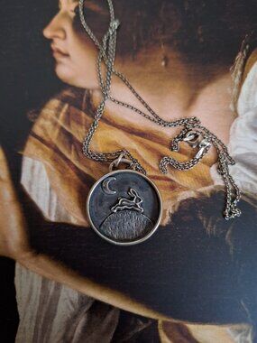 Sterling silver rabbit talisman pendant on long chain